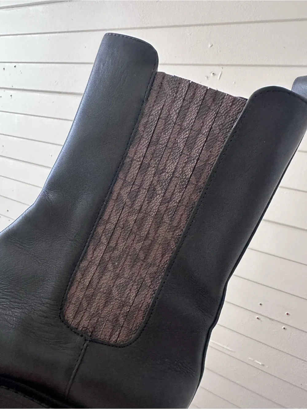 Michael Kors Black Leather Chelsea Lug Boots with Brown Elastic